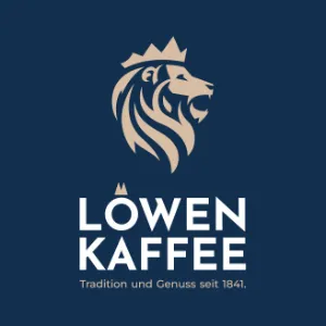 Löwenkaffee Logo auf blauen Hintergrund