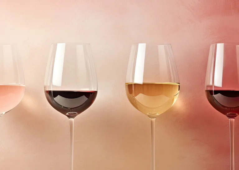 Vier verschiedene Weinsorten in Weingläsern