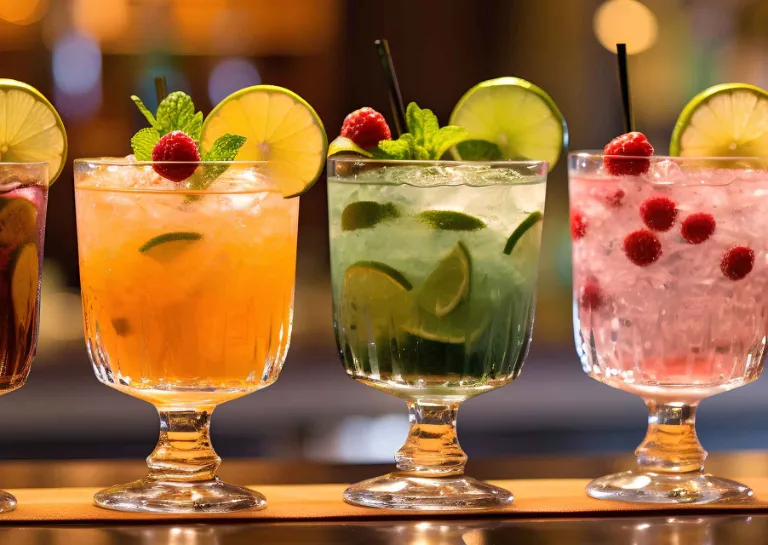Mocktails auf einer Theke in verschiedenen Farben