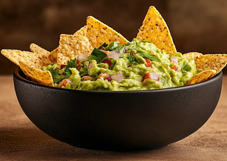 Schale mit Guacamole und Nachos