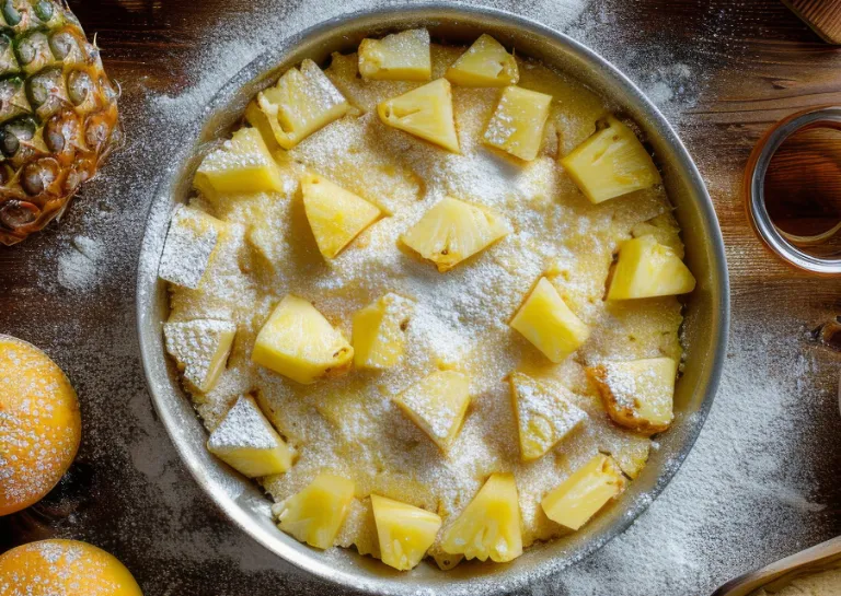 Ananaskuchen von oben in Zubereitung 