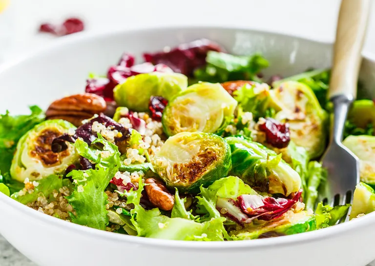Rosenkohl-Fenchel-Salat in Bowl auf Tisch