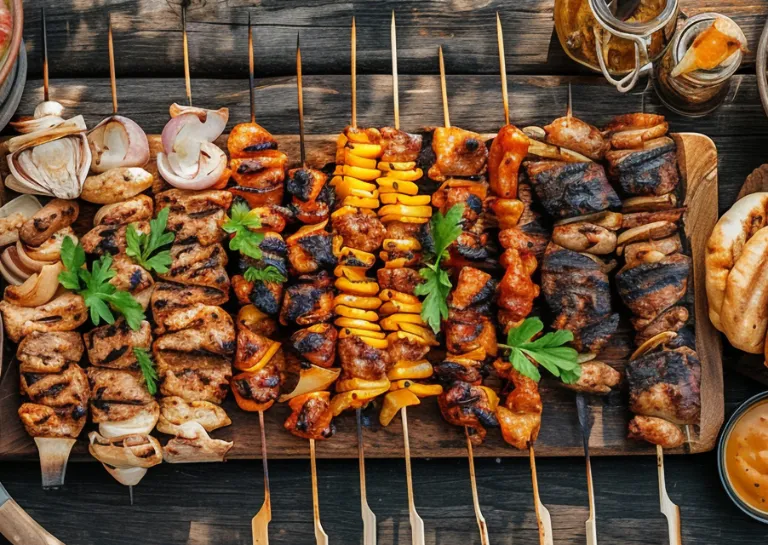 Tisch voll mit Vegetarischen Grillspezialitäten 