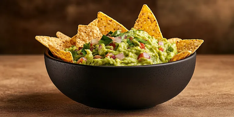 Schale mit Guacamole und Nachos