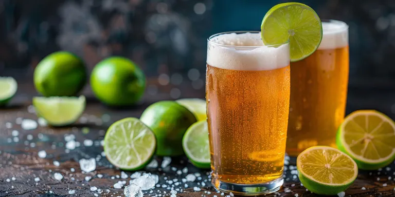 Weißbier in Gläsern garniert mit frischer Limette