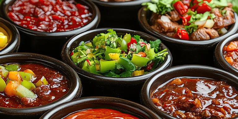 verschiedene Grilldips- und Saucen serviert 
