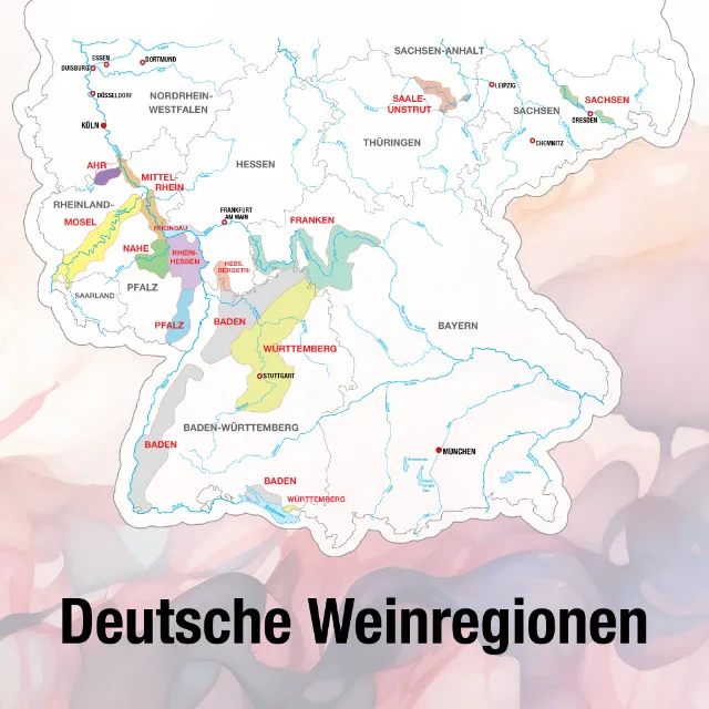 Deutschlandkarte mit den 13 Weinregionen