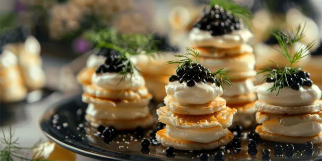 Foodpairing Nachtisch mit Pancakes, weißer Schokolade und Kaviar