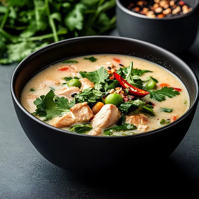 Frische Tom Kha Gai-Suppe aus einer Bowl