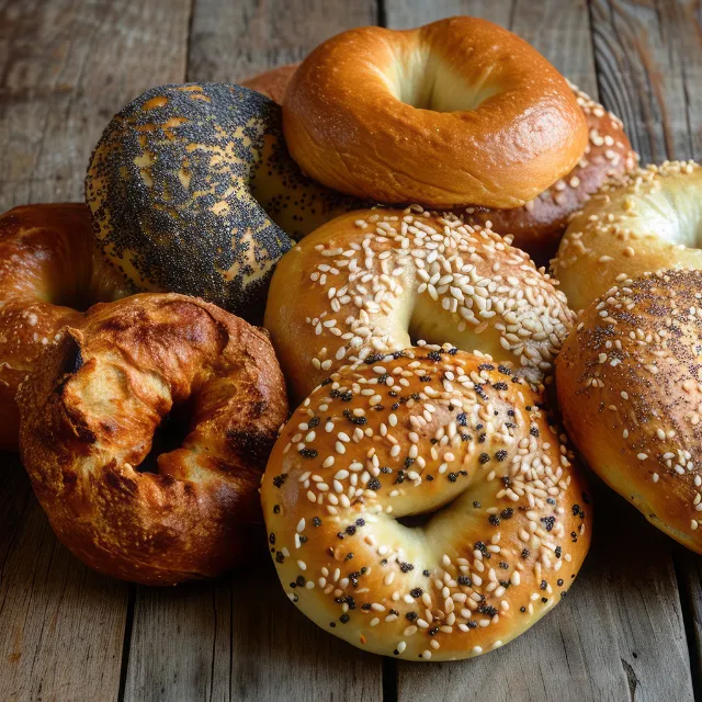 Frisch gebackene Bagels auf einem Holztisch