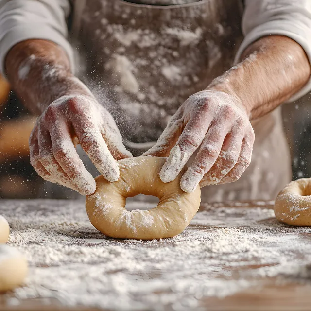 Bagel wird frisch gebacken