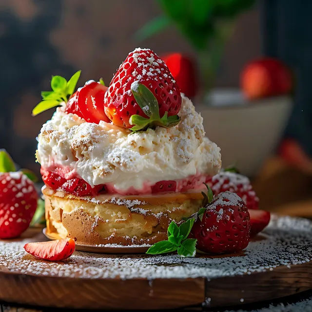 Erdbeer-Soufflé im Glas mit Sahne garniert