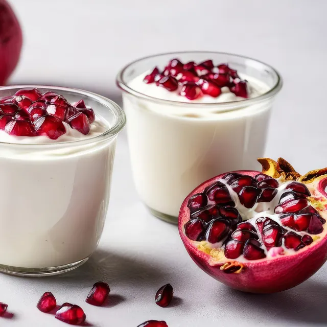 Dessert mit Granatäpfeln garniert