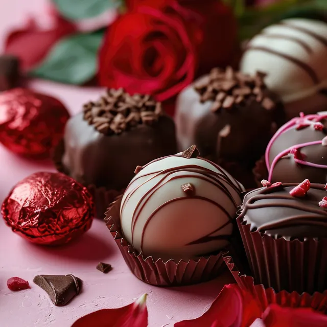 Valentinstags-Dekoration mit Schokoladenpralinen