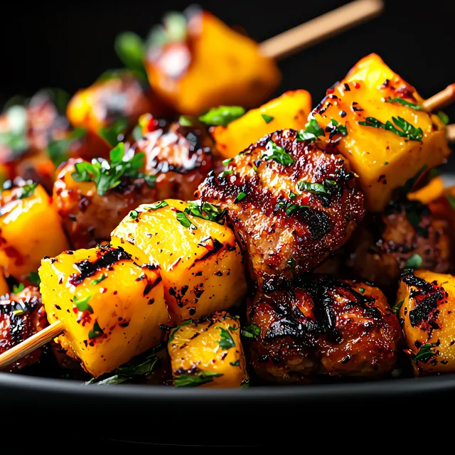 knusprig fruchtige Halloumi-Mango-Grillspieße serviert