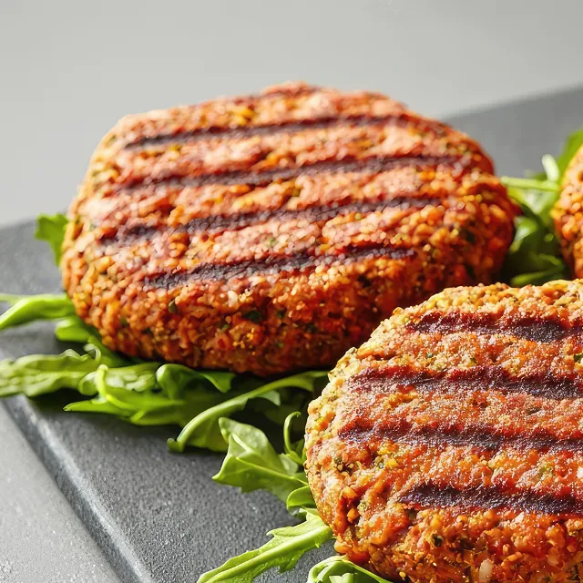 Kichererbsen-Grillpatty serviert auf einem Teller