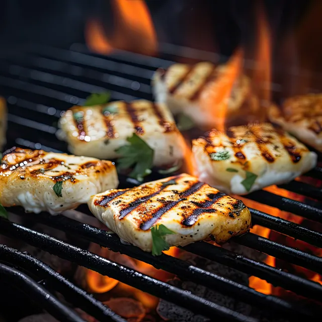 Halloumi wird auf flammenden gegrillt