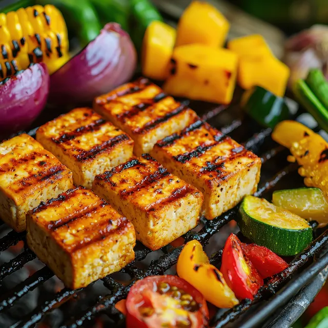 Grilltofu auf Grillrost gegrillt