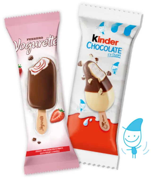 Zwei Eisverpackungen: kinder Schokolade Eis und Yogurette Eis