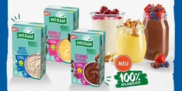 MILRAM pflanzliche Dessert-Klassiker auf Haferbasis - 100 % pflanzlicher Genuss in bewährter MILRAM Qualität