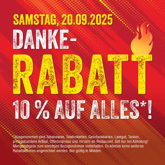 Feiern Sie mit uns am Samstag, 20.09.: 10% Rabatt auf alles den ganzen Tag über. 