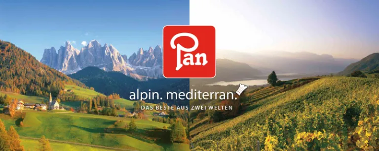 Zweigeteiltes Bild: Links alpin, rechts mediterran 
