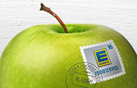 Apfel mit Briefmarke